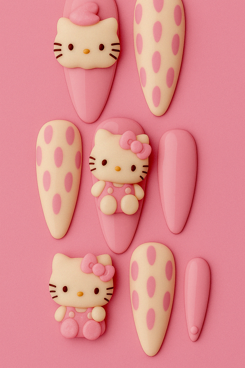 Mobilbanner for Cuz Pink Better som viser en samling av rosa Hello Kitty press on negler med 3D-charms.